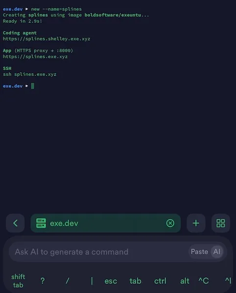 Using Termius to create a new VM on exe.dev