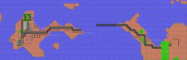 Screenshot of Flux Terminal, an island city with a bridge to nowhere