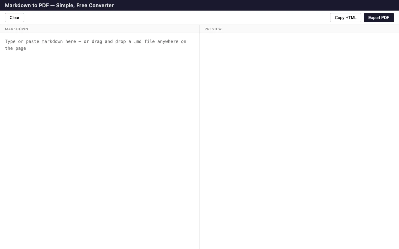 Markdown to PDF converter interface